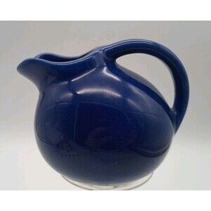 Vtg Blue Art Pottery Mini Pitcher Tilted Ball Creamer Retro  Ceramic MCM